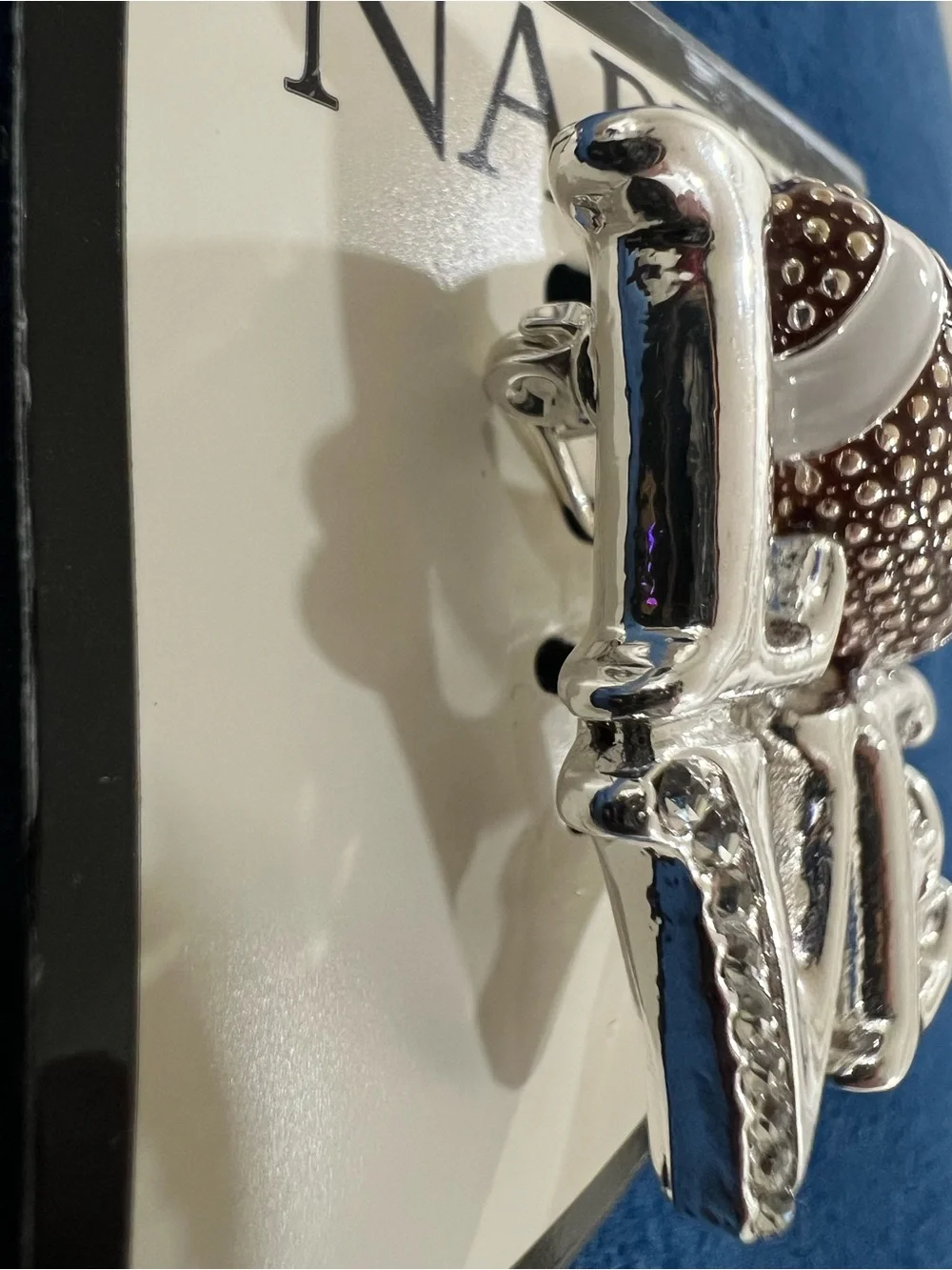 NWT Napier Silver Tone Rhinestone Football LOVE Pin Brooch